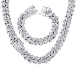 HIPBLING 2 Pcs Cuban Necklace Bracelet Set Diamond Miami Cuban Link Chain 20mm 18 inch Iced Out Silver Cuban Chain for Men Women Men Jewelry Set Gift