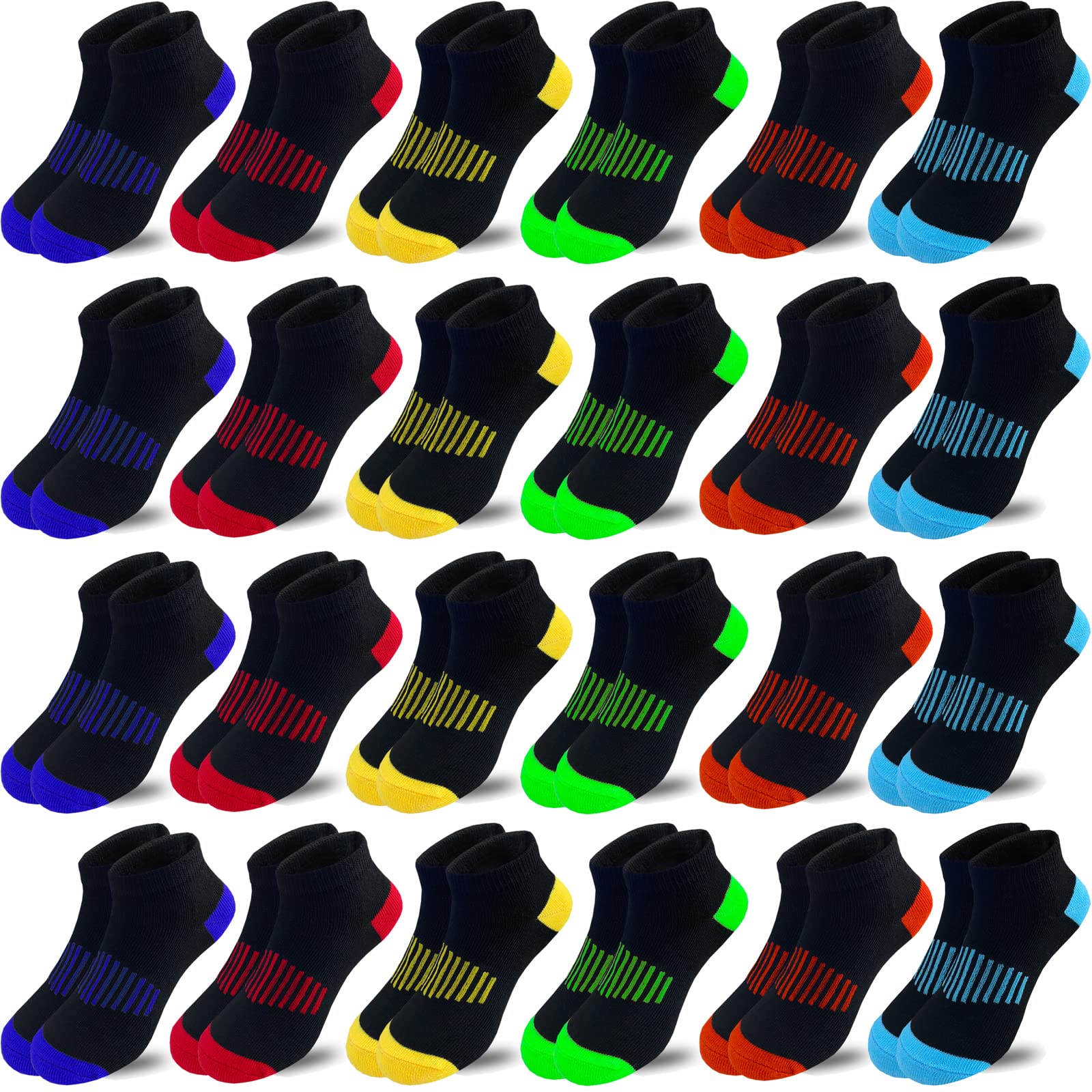 Tsmollyu Boy Socks 24 Pairs Half Cushioned Low Cut Socks Ankle Athletic Cotton Socks For Little Big Kids Age 3-10(10-14 Years)