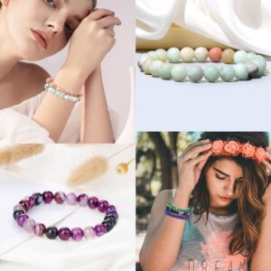 SONNYX 15 PCS 8mm Gorgeous Semi-Precious Gemstones Bracelets Round Beaded Bracelets for Women Men Stone Crystal Stretch Beads Bracelet Unisex