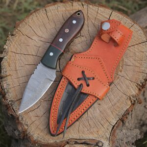 h.m knives handmade damascus steel knife - fixed blade bush craft hunting knife, survival & camping knives, with rose wood handle real leather sheath, (hm1)