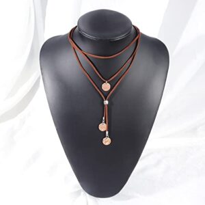 Boho Necklaces for Women Country Concert Outfits Black Choker Necklaces Trendy Long Necklaces Western Bohemian Jewelry Brown Suede Wrap Leather Necklace Halloween Renaissance Costume Women 2024