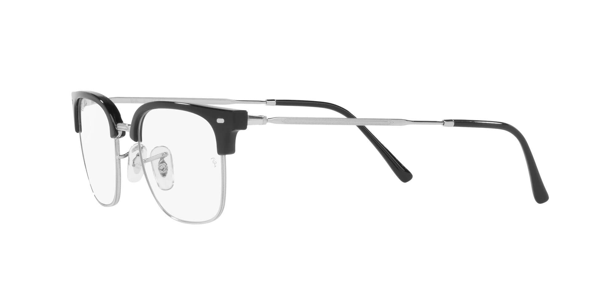 Ray-Ban RX7216 New Clubmaster Square Prescription Eyewear Frames, Black on Silver/Demo Lens, 51 mm