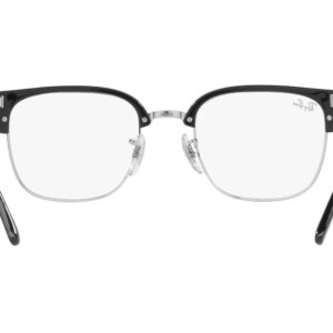 Ray-Ban RX7216 New Clubmaster Square Prescription Eyewear Frames, Black on Silver/Demo Lens, 51 mm