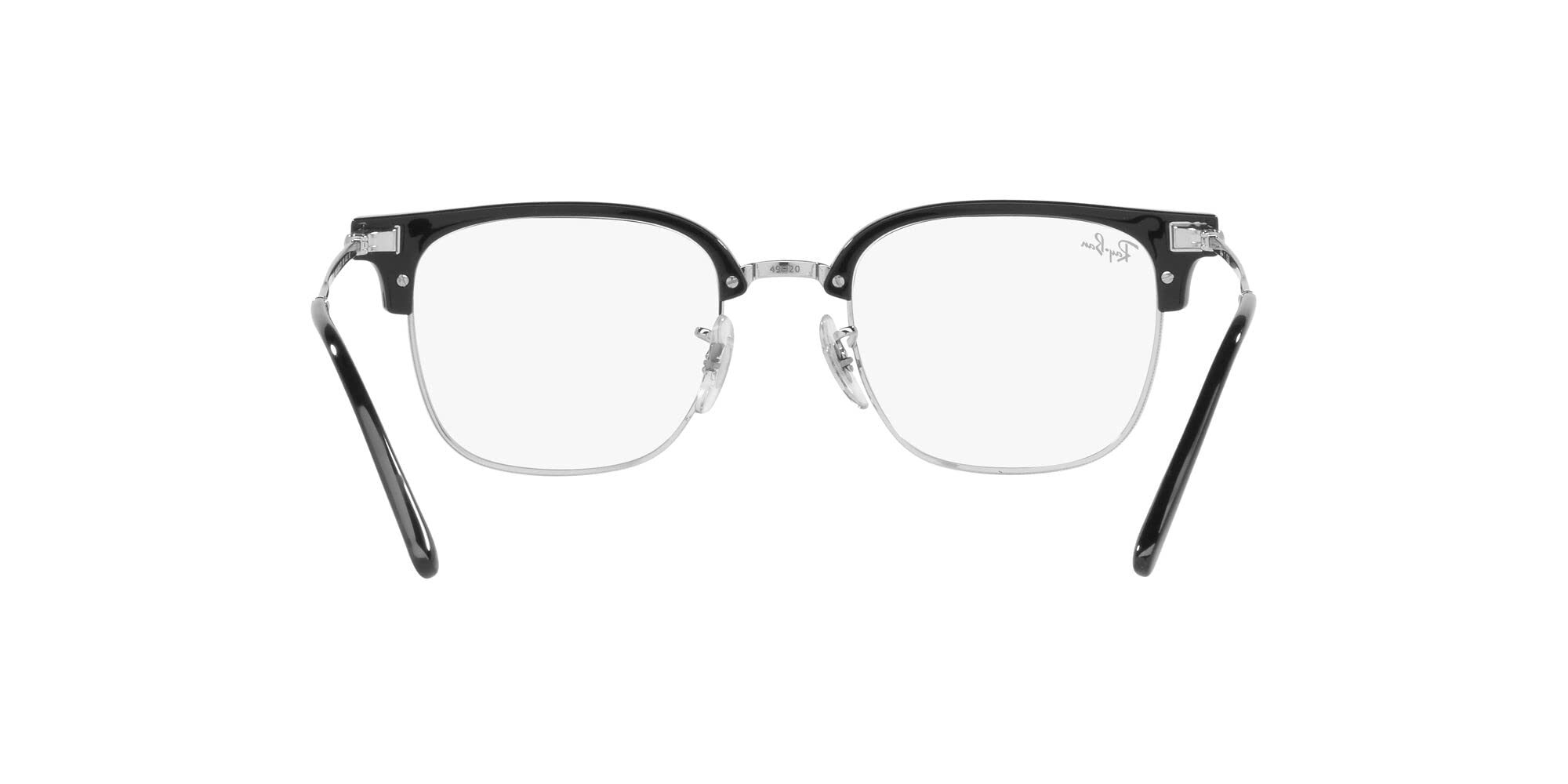 Ray-Ban RX7216 New Clubmaster Square Prescription Eyewear Frames, Black on Silver/Demo Lens, 51 mm