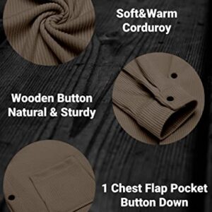 COOFANDY Men's Corduroy Shirt Jacket Slim Fit Button up Work Shirt with Two Flap Pockets Brown