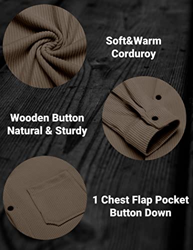 COOFANDY Men's Corduroy Shirt Jacket Slim Fit Button up Work Shirt with Two Flap Pockets Brown