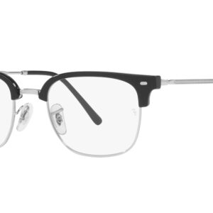 Ray-Ban RX7216 New Clubmaster Square Prescription Eyewear Frames, Black on Silver/Demo Lens, 51 mm