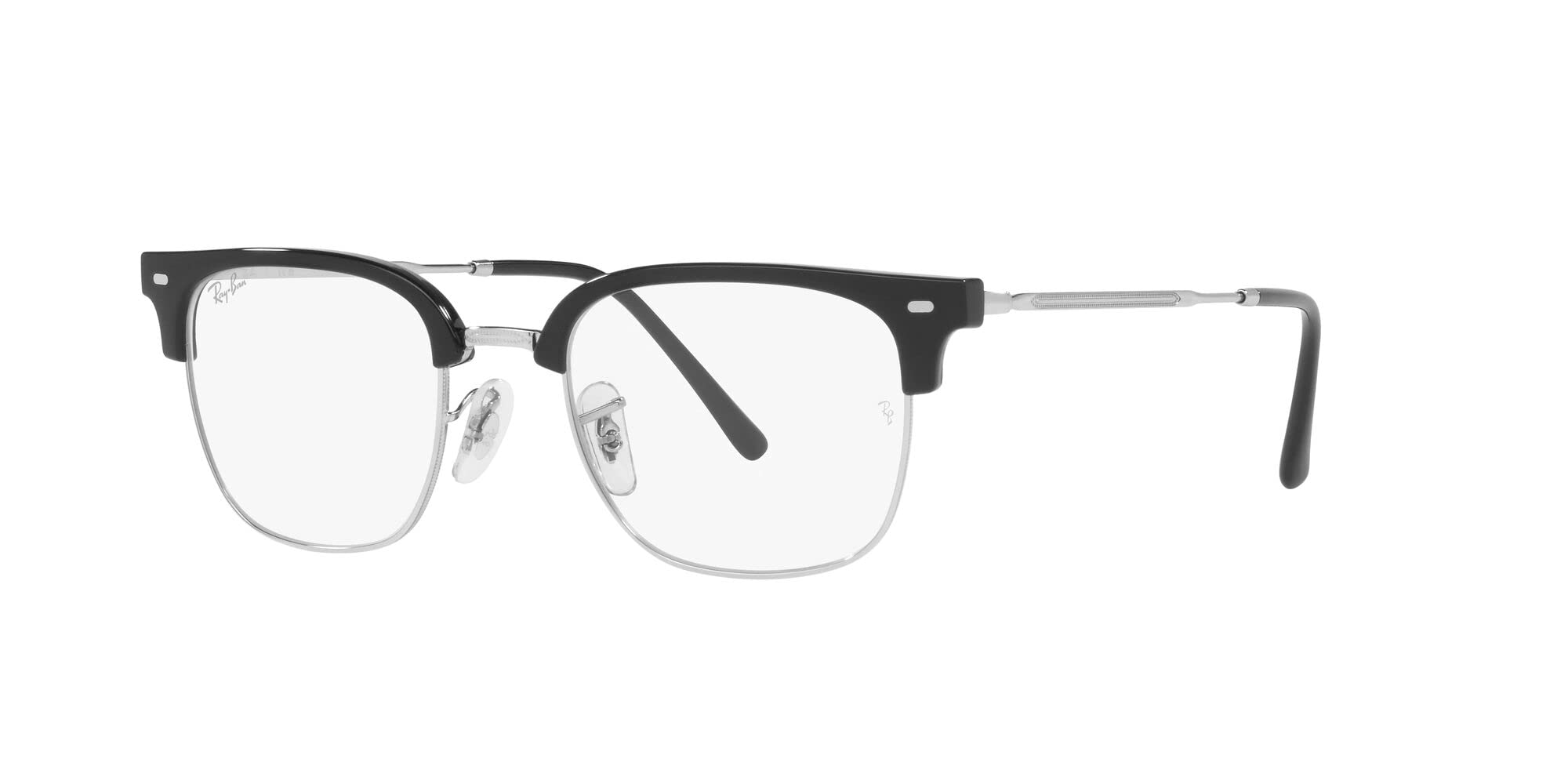 Ray-Ban RX7216 New Clubmaster Square Prescription Eyewear Frames, Black on Silver/Demo Lens, 51 mm