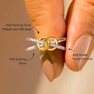 Story Jewellery Rings for Women, Silver Double Interlocking Circle Rings for Women, Promise Matching Couple Ring for Wife, Birthday Christmas Valentines Jewelry Gifts Rings for Girls (all silver 09)