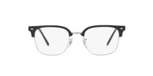 ray-ban rx7216 new clubmaster square prescription eyewear frames, black on silver/demo lens, 51 mm