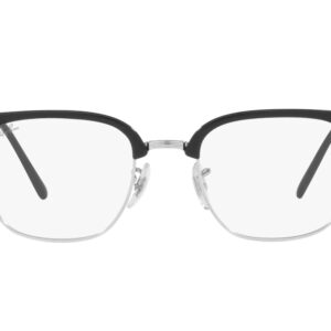 Ray-Ban RX7216 New Clubmaster Square Prescription Eyewear Frames, Black on Silver/Demo Lens, 51 mm