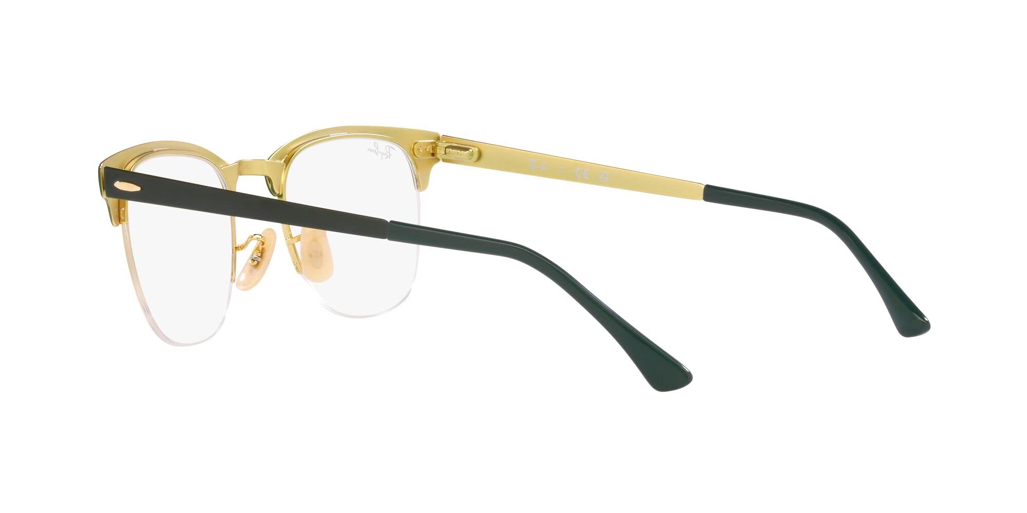 Ray-Ban RX3716VM Clubmaster Metal Square Prescription Eyewear Frames, Green on Gold/Demo Lens, 50 mm