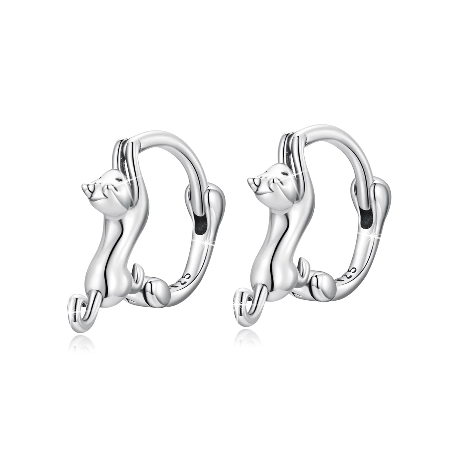 MUNDELL 925 Sterling Silver Cute Cat Tiny Huggie Hoop Earrings for Cat Lovers Hypoallergenic Earrings for Women Fine Jewelry