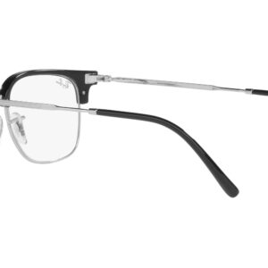 Ray-Ban RX7216 New Clubmaster Square Prescription Eyewear Frames, Black on Silver/Demo Lens, 51 mm