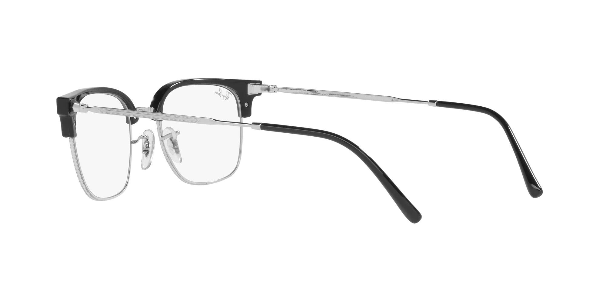 Ray-Ban RX7216 New Clubmaster Square Prescription Eyewear Frames, Black on Silver/Demo Lens, 51 mm