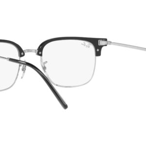 Ray-Ban RX7216 New Clubmaster Square Prescription Eyewear Frames, Black on Silver/Demo Lens, 51 mm