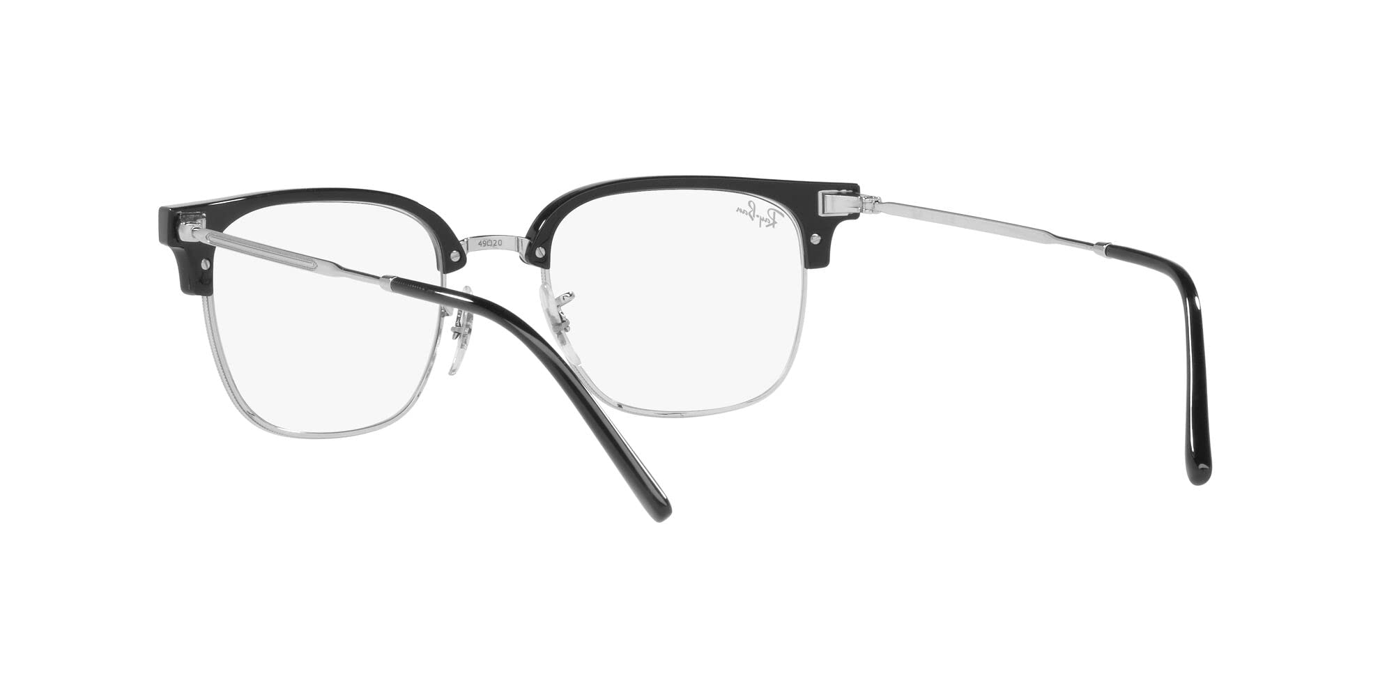 Ray-Ban RX7216 New Clubmaster Square Prescription Eyewear Frames, Black on Silver/Demo Lens, 51 mm