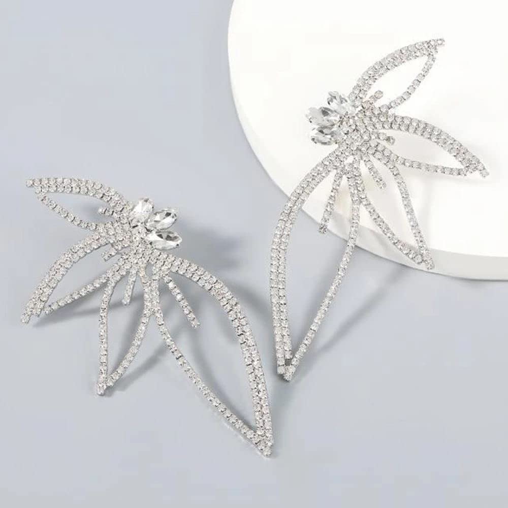 Missgrace Silver Stud Butterfly Earrings, 9.4cm, Rhinestone