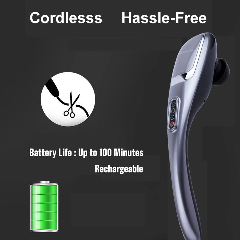 MEGAWISE Handheld Back Massager | Deep Tissue Percussion Massage Back Neck Shoulders Waist and Legs (Cordless 2023 Updated Ver.)