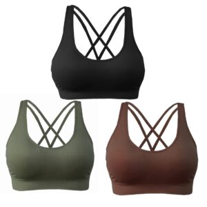 Miteiche Cross Back Sport Bras for Women,Padded Strappy Medium Support Yoga Bra with Removable Cups,XX-Large