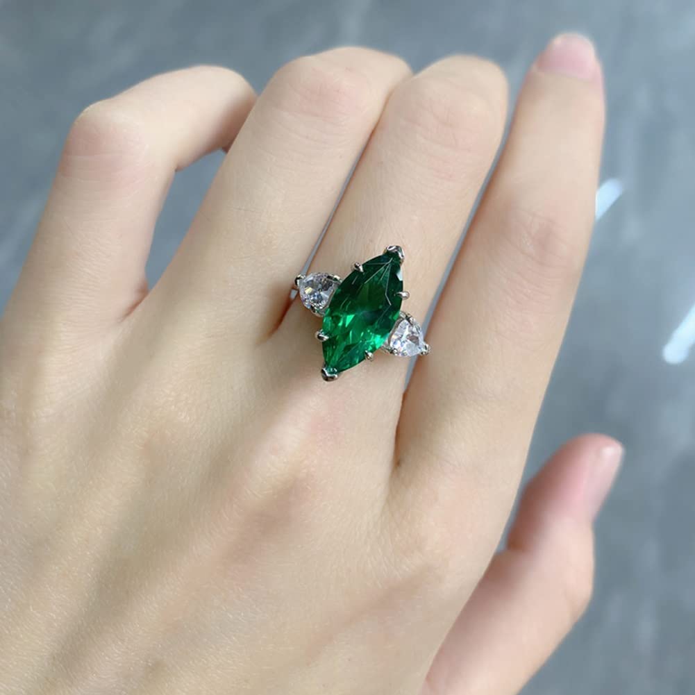 Women's Ring, Gifts For Mother's Day Personalized Mother Ring 925 Sterling Silver Artisan Handcrafted Designer collection (Color : Green, Size : 8)