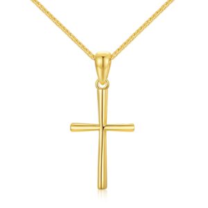 14k Gold Cross Pendant and Wheat Chain Necklace for Women, Baptism Jewelry Confirmation Gifts for Her, 18 inch