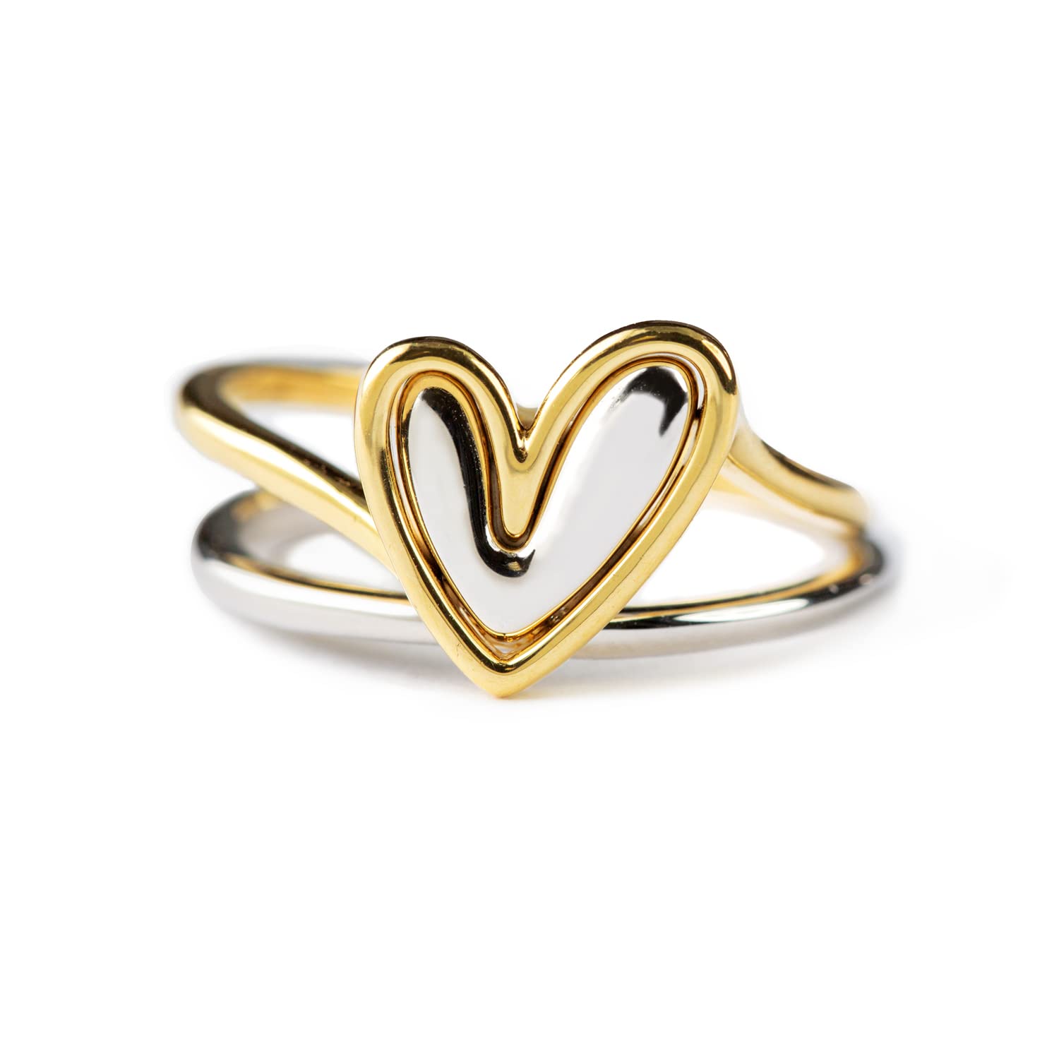 Story Jewellery Gold Silver Plated Sterling Silver Heart Layered Ring Set for Women, Dainty Self Love Layered Heart Stackable Rings for Women, Gemstone, No Gemstone