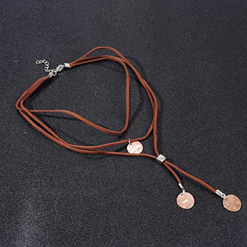 Boho Necklaces for Women Country Concert Outfits Black Choker Necklaces Trendy Long Necklaces Western Bohemian Jewelry Brown Suede Wrap Leather Necklace Halloween Renaissance Costume Women 2024