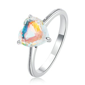 bisaer love heart ring 925 sterling silver band ring with a shining heart colorful love cubic zirconia promise jewelry gifts for love size 5-9