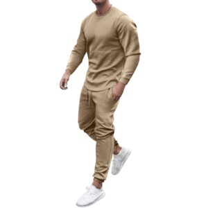 men's tracksuit long sleeve round neck sweatshirts tops pants set two piece sweatsuits outfits sports suit(khaki,x-large)