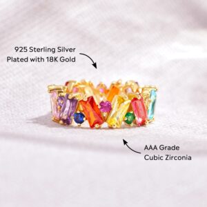 STORYJEWELLERY Story Jewellery Rainbow Ring for Women, Gold Plated Rainbow Eternity Ring, Baguette Rainbow Ring, Rainbow Jewelry Gifts for Women(G 06)