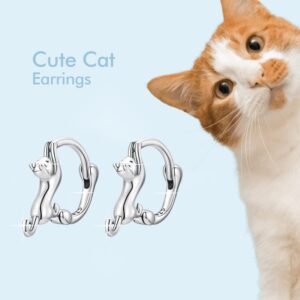 MUNDELL 925 Sterling Silver Cute Cat Tiny Huggie Hoop Earrings for Cat Lovers Hypoallergenic Earrings for Women Fine Jewelry