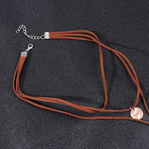 Boho Necklaces for Women Country Concert Outfits Black Choker Necklaces Trendy Long Necklaces Western Bohemian Jewelry Brown Suede Wrap Leather Necklace Halloween Renaissance Costume Women 2024