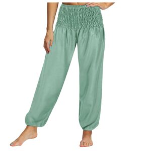 Dreamlascar Women's Smock Thai Pants Sporty Gym Athletic Jogger Pants Solid Soft Loose Yoga Pants Casual Lounge Trousers Mint Green