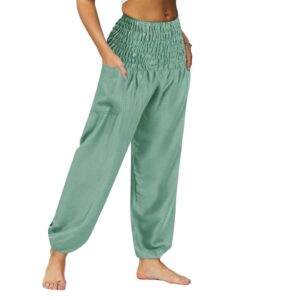 Dreamlascar Women's Smock Thai Pants Sporty Gym Athletic Jogger Pants Solid Soft Loose Yoga Pants Casual Lounge Trousers Mint Green