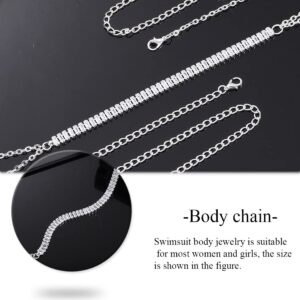 Bounzhi Rhinestone Sexy Body Chain Silver Body Jewelry Bikini Crystal Body Necklace Party for Women