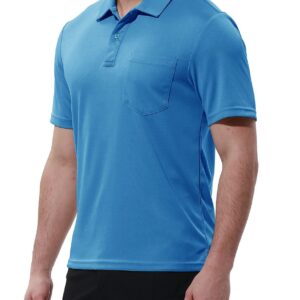 Rdruko Men's Activewear Polo Shirts Short Sleeve Quick Dry Outdoor Golf Sports Shirts with Pocket(Blue, US L)