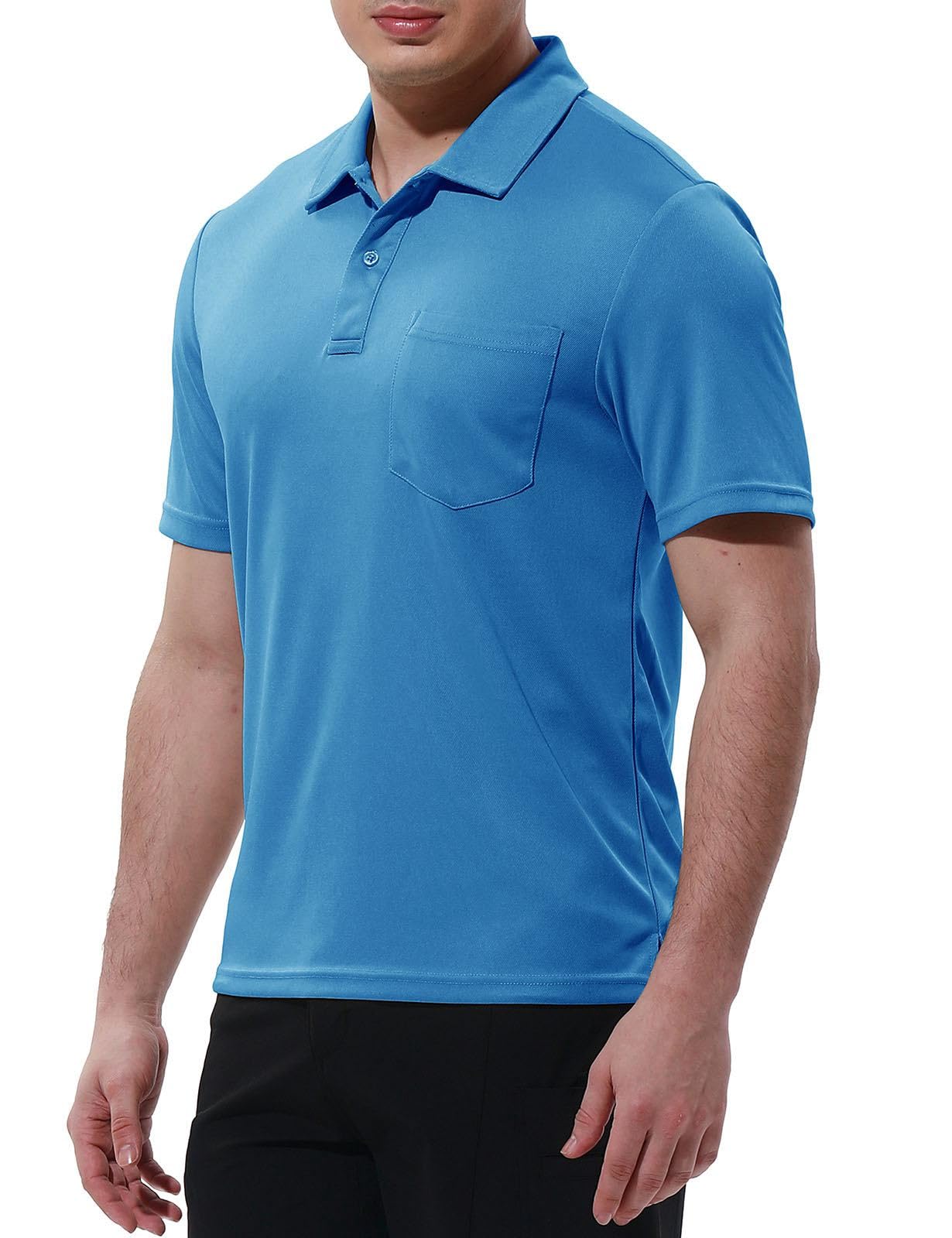 Rdruko Men's Activewear Polo Shirts Short Sleeve Quick Dry Outdoor Golf Sports Shirts with Pocket(Blue, US L)