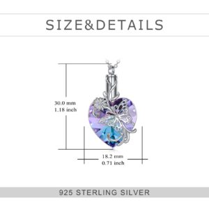 YFN Heart Crystal Urn Necklace for Ashes Cremation Jewelry Sterling Silver with Purple Blue Crystal Jewelry Gifts for Women Girls Butterfly