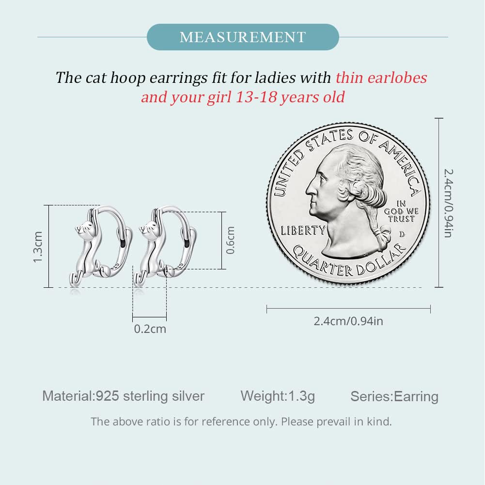 MUNDELL 925 Sterling Silver Cute Cat Tiny Huggie Hoop Earrings for Cat Lovers Hypoallergenic Earrings for Women Fine Jewelry