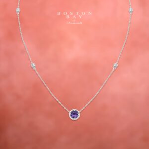 .925 Sterling Silver Genuine Purple Amethyst & Lab-Grown White Sapphire 5 Station Necklace - 20” Cable Chain - February