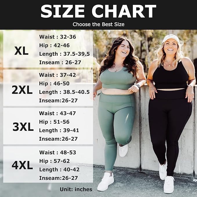 MOREFEEL Plus Size Leggings for Women with Pockets-Stretchy X-4XL Tummy Control High Waist Womens Leggings Workout Yoga Pants