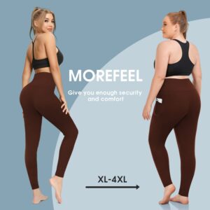 MOREFEEL Plus Size Leggings for Women with Pockets-Stretchy X-4XL Tummy Control High Waist Womens Leggings Workout Yoga Pants