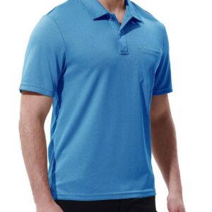 Rdruko Men's Activewear Polo Shirts Short Sleeve Quick Dry Outdoor Golf Sports Shirts with Pocket(Blue, US L)