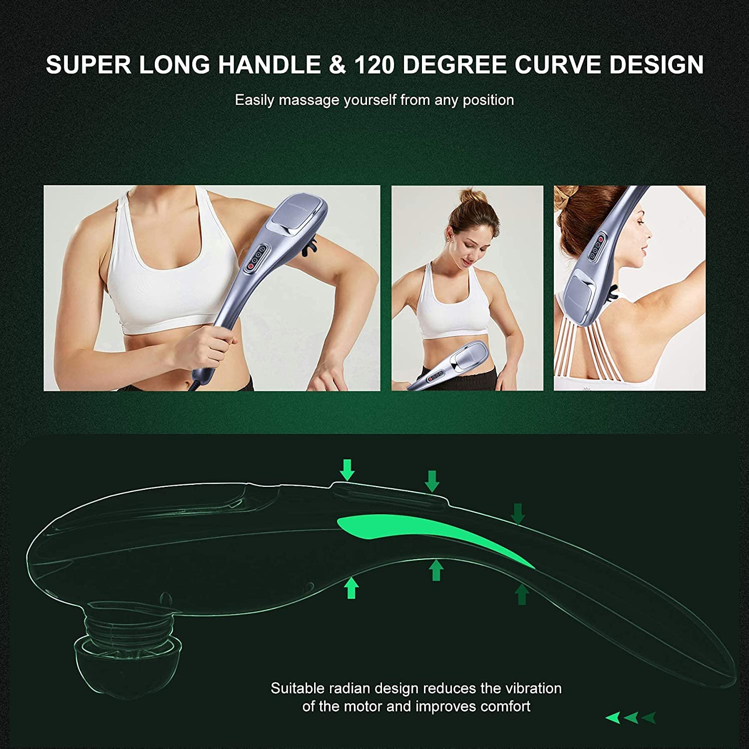 MEGAWISE Handheld Back Massager | Deep Tissue Percussion Massage Back Neck Shoulders Waist and Legs (Cordless 2023 Updated Ver.)