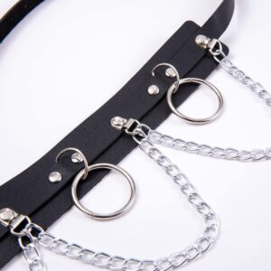 LOREMOW 2 Pcs Black Leather Waist Chain Belt Womens Punk Waist Belly Chain Layered Goth Body Chain Nightclub Party Body Jewelry Accessories