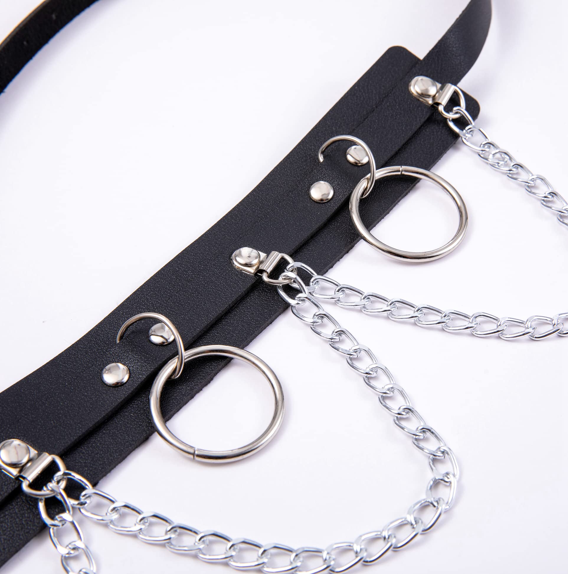 LOREMOW 2 Pcs Black Leather Waist Chain Belt Womens Punk Waist Belly Chain Layered Goth Body Chain Nightclub Party Body Jewelry Accessories