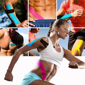 Kinesiology Tape Pro Athletic Sports (3 Rolls,60 Precut Strips) Waterproof Breathable Latex Free Tape for Ankle Wrists Knees Elastic Running Tennis Swimming Football Sports Activities Tapes(Blue)