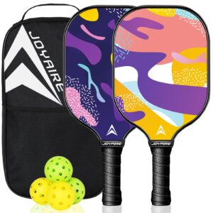 joyaire pickleball paddles set of 2, usapa standard multilayer carbon fiber surface high control & spin, pickle ball rackets lightweight honeycomb core w/ 4 pickleball, portable bag, men women