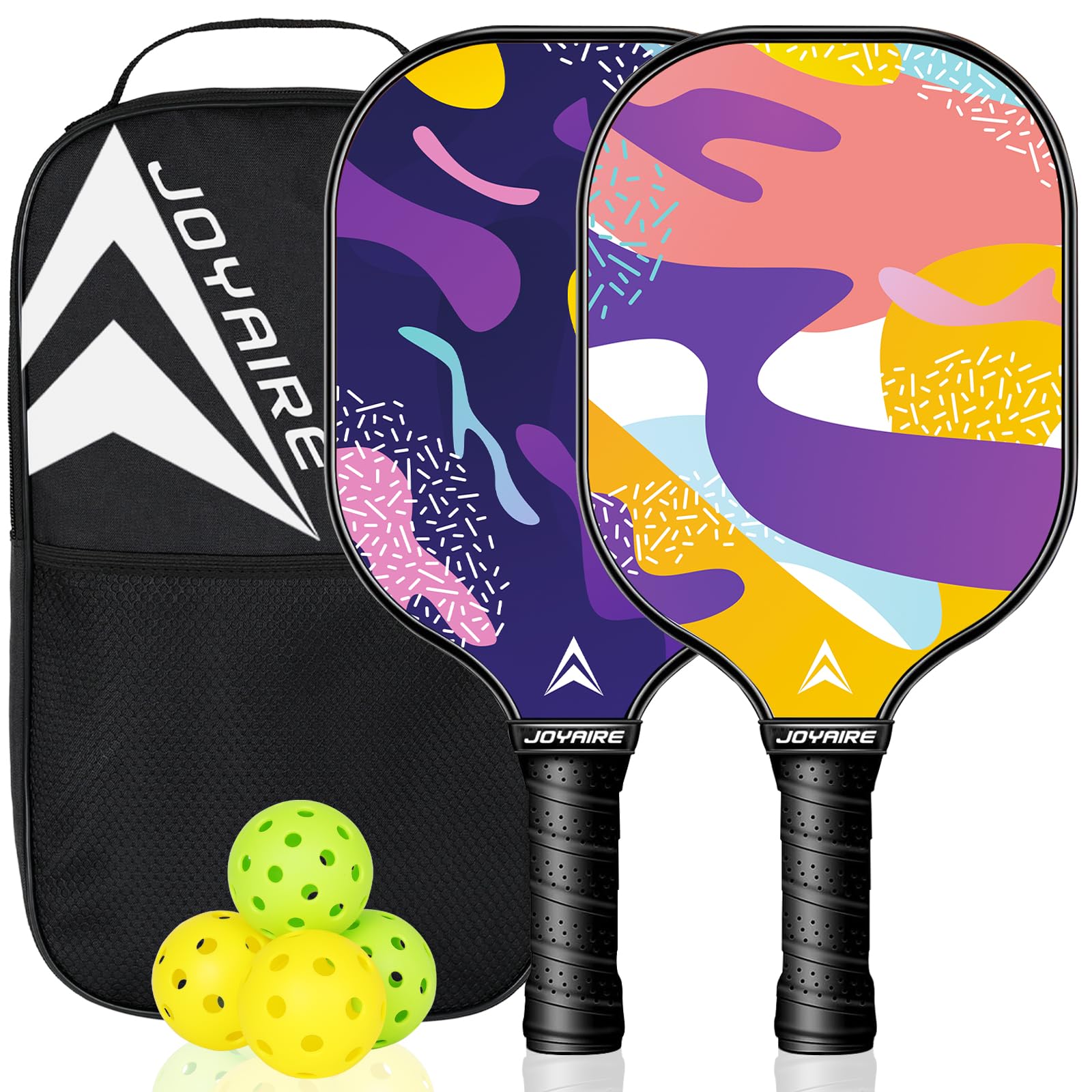 JOYAIRE Pickleball Paddles Set of 2, USAPA Standard Multilayer Carbon Fiber Surface High Control & Spin, Pickle Ball Rackets Lightweight Honeycomb Core w/ 4 Pickleball, Portable Bag, Men Women